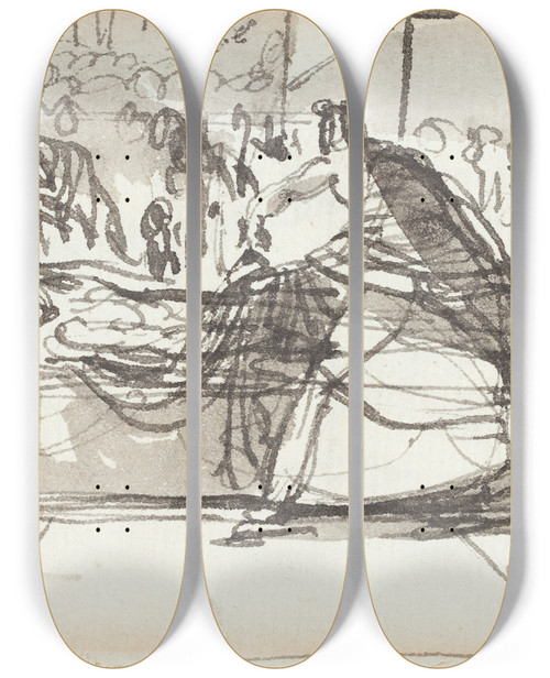 Triptych art skateboard deck of Sir George Hayter The Laying Out Of Christ by Sir George Hayter (1792-1871)