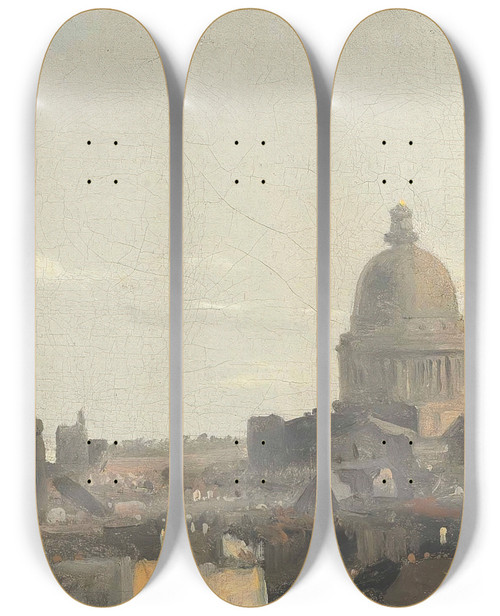 Triptych art skateboard deck of Jeanbaptistecamille Corot Vue Du Panthon Paris View Of The Pantheon Paris by Jean-Baptiste-Camille Corot (1796-1875)