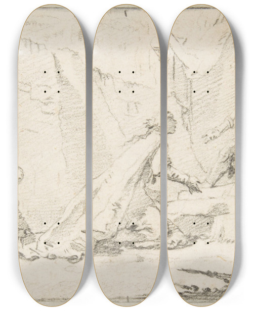 Triptych art skateboard deck of Giovanni Battista Tiepolo Supplicants Imploring An Emperor For Peace by Giovanni Battista Tiepolo (1696-1770)