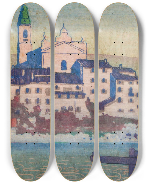 Triptych art skateboard deck of Carl Moser Parona Di Valpolicella by Carl Moser (1873-1939)