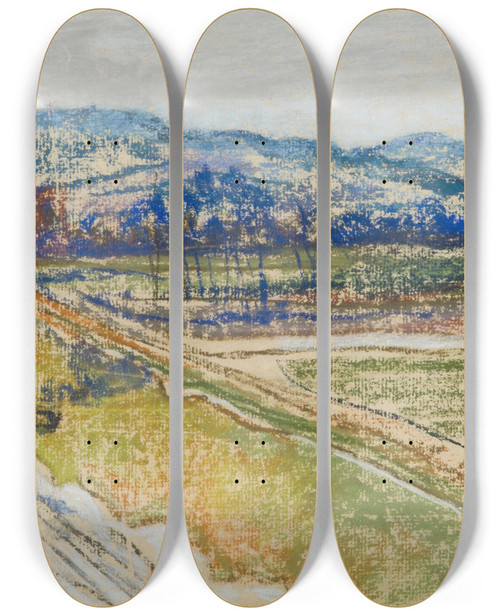 Triptych art skateboard deck of Stanisaw Wyspiaski View Of The Kociuszko Mound In Krakow From The Window In The Artists Studio by Stanislaw Wyspianski (1869-1907)