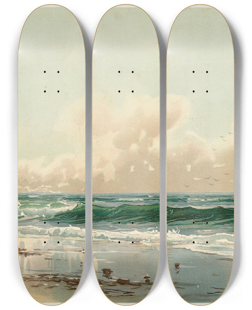 Triptych art skateboard deck of Alfred Thompson Bricher Seascape_1 by Alfred Thompson Bricher (1837-1908)