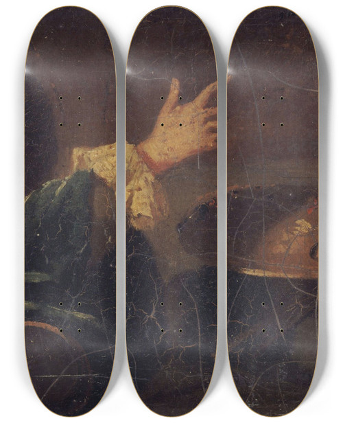 Triptych art skateboard deck of Jean Jouvenet Autoportrait De Jeanbaptiste Jouvenet by Jean Jouvenet (1644-1717)