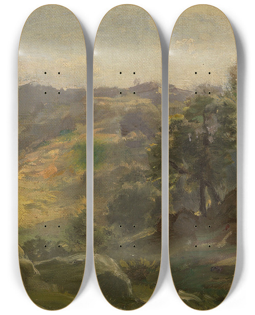Triptych art skateboard deck of Paul Weber Serpentaralandschaft Bei Olevano by Paul Weber (1823-1916)