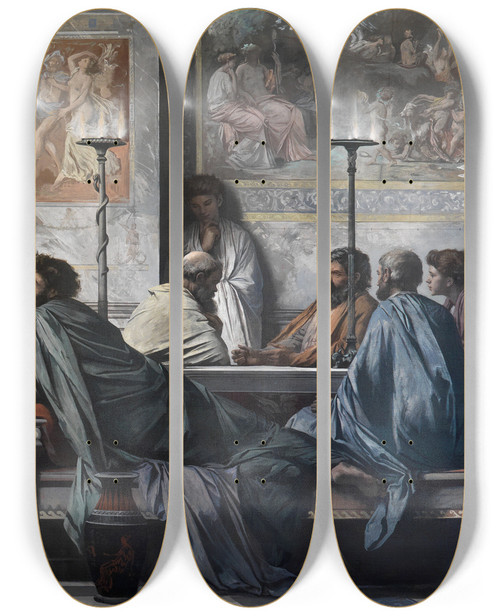 Triptych art skateboard deck of Anselm Feuerbach The Banquet Of Plato by Anselm Feuerbach (1829-1880)
