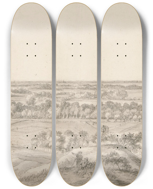 Triptych art skateboard deck of Antonie Waterloo Landscape The Dunes Nearharlem by Antonie Waterloo (1609-1690)