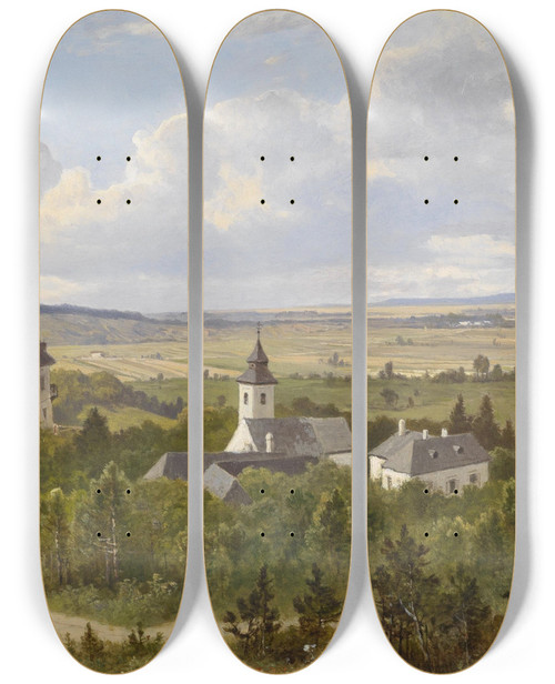 Triptych art skateboard deck of Leopold Munsch Motiv Aus Enzesfeld by Leopold Munsch (1826-1888)