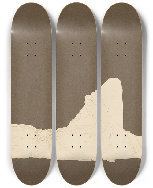 Triptych art skateboard deck of Maxfield Parrish Daybreak Preliminary Drawing by Maxfield Parrish (1870-1966)