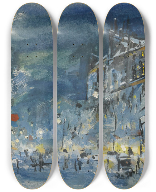 Triptych art skateboard deck of Konstantin Alexeevich Korovin Paris In Winter by Konstantin Alexeevich Korovin (1861-1939)