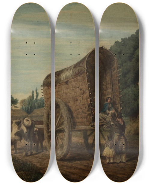 Triptych art skateboard deck of Prilidiano Pueyrredn Un Domingo En Los Suburbios De San Isidro by Prilidiano Pueyrredon (1823-1870)