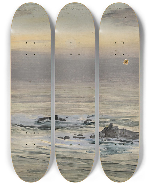 Triptych art skateboard deck of John Brett The Close Of A Summer Day by John Brett (1831-1902)