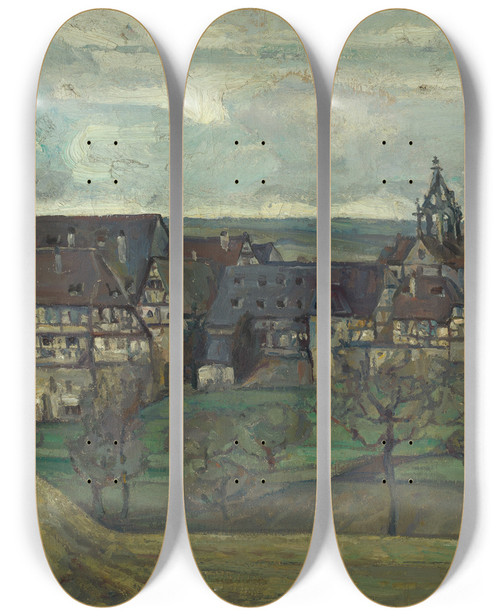 Triptych art skateboard deck of Adolf Hlzel Kloster Bebenhausen Bei Tbingen by Adolf Holzel (1853-1934)
