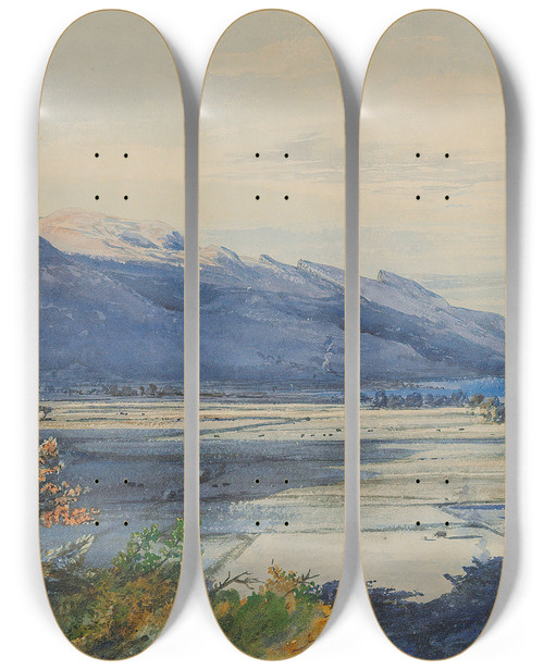 Triptych art skateboard deck of Barbara Bodichon View From My Window Maentwrog Snowdonia Wales by Barbara Bodichon (1827-1891)
