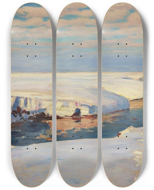 Triptych art skateboard deck of Julian Falat Winter Landscape by Julian Falat (1853-1929)