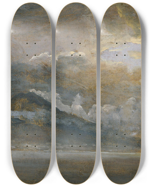 Triptych art skateboard deck of Johan Christian Dahl The Bay Of Naples With Vesuvius by Johan Christian Dahl (1788-1857)