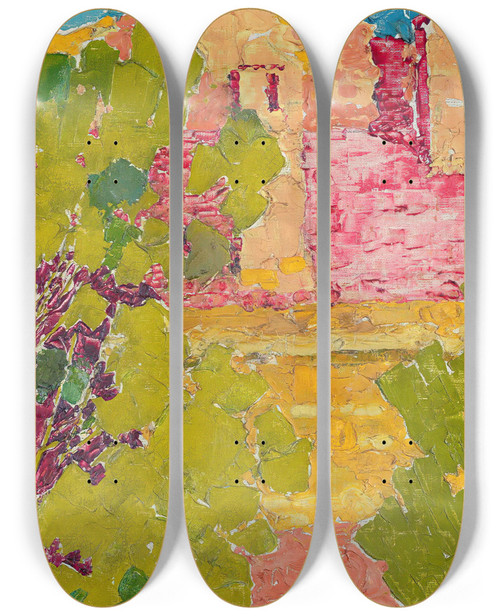 Triptych art skateboard deck of Augusto Giacometti Evening In Florence I by Augusto Giacometti (1877-1947)