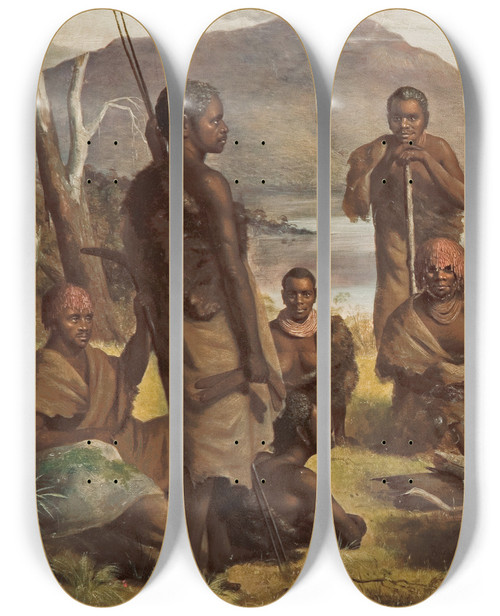 Triptych art skateboard deck of Robert Dowling Group Of Natives Of Tasmania by Robert Dowling (1827-1886)