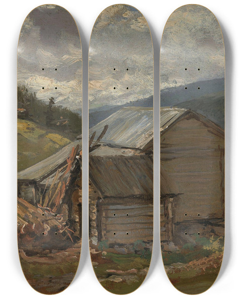 Triptych art skateboard deck of Johan Christian Dahl View Of Hjelle In Valdres_2 by Johan Christian Dahl (1788-1857)