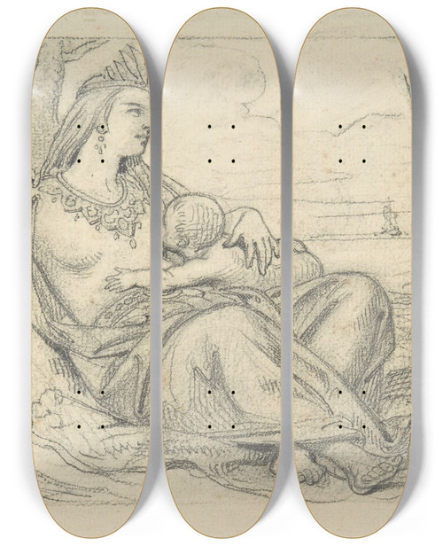 Triptych art skateboard deck of Eugne Devria Allegory Of America by Eugene Deveria (1805-1865)