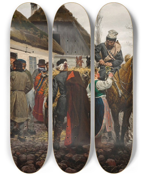 Triptych art skateboard deck of Stanisaw Witkiewicz Wounded Insurgent by Stanislaw Witkiewicz (1851-1915)