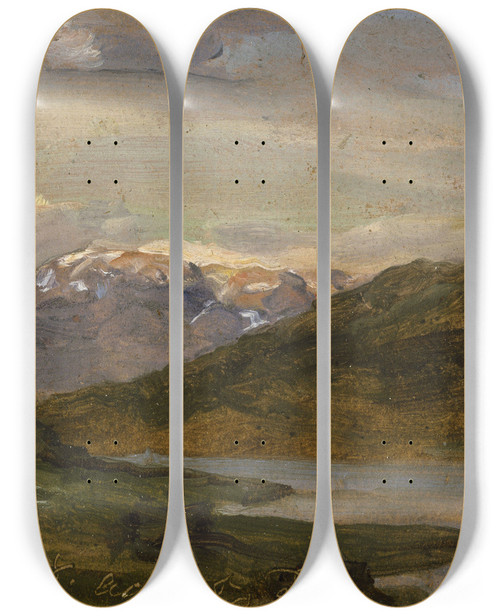 Triptych art skateboard deck of Johan Christian Dahl Landscape At Nystuen On Filefjell by Johan Christian Dahl (1788-1857)