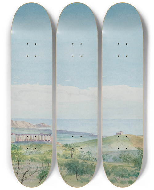 Triptych art skateboard deck of George Howard 9Th Earl Of Carlisle Temple Of Juno Agrigento by George Howard 9Th Earl Of Carlisle
