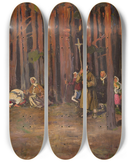 Triptych art skateboard deck of Julian Falat Group Of Pilgrims by Julian Falat (1853-1929)
