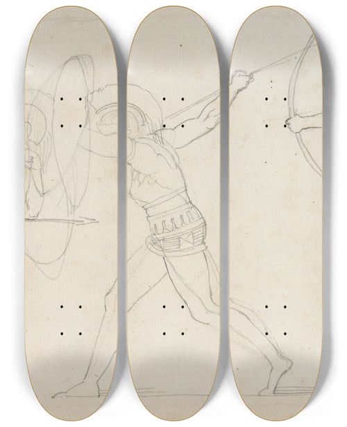 Triptych art skateboard deck of John Flaxman Illustration For Seven Chiefs Against Thebes by John Flaxman (1755-1826)