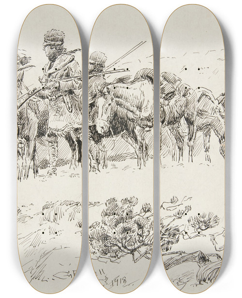 Triptych art skateboard deck of Charles Marion Russell Lewis Andclark by Charles Marion Russell (1864-1926)