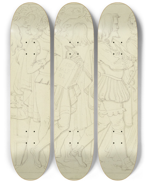 Triptych art skateboard deck of Ludwig Michael Schwanthaler Erster Entwurf Zu Den Vier Reliefs Am Goethemonument_1 by Ludwig Michael Schwanthaler (1802-1848)