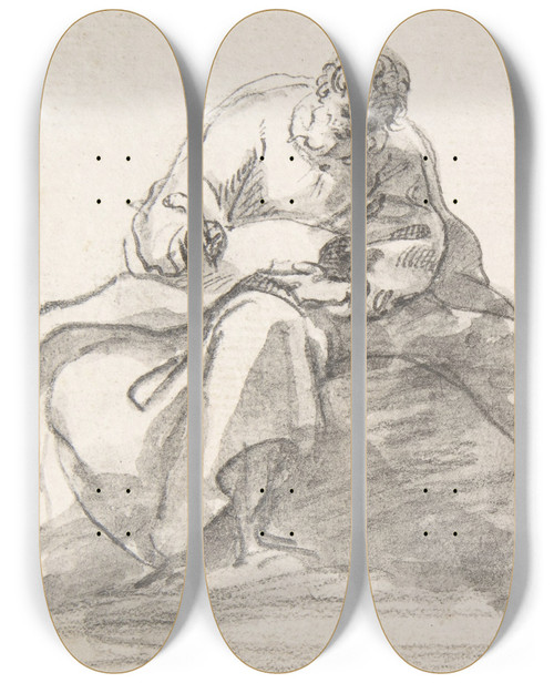 Triptych art skateboard deck of Pedro Duque Y Cornejo Two Figures Of Evangelists Writing by Pedro Duque Y Cornejo (1677-1757)
