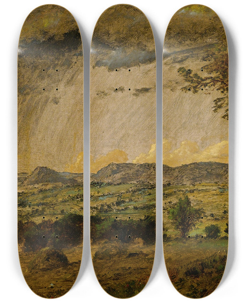Triptych art skateboard deck of Jasper Francis Cropsey A Passing Shower Over Mts Adam And Eve_1 by Jasper Francis Cropsey (1823-1900)