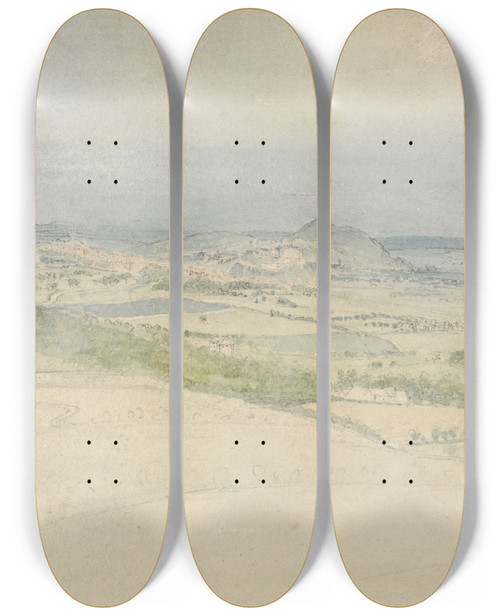 Triptych art skateboard deck of Thomas Stothard A Distant View Of Edinburgh by Thomas Stothard (1755-1834)