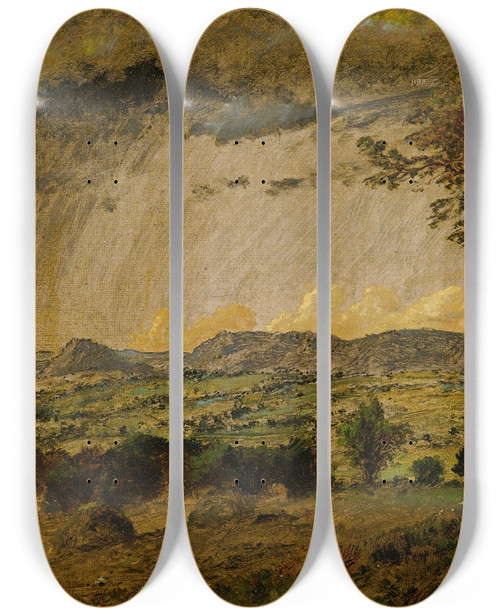 Triptych art skateboard deck of Jasper Francis Cropsey A Passing Shower Over Mts Adam And Eve_2 by Jasper Francis Cropsey (1823-1900)