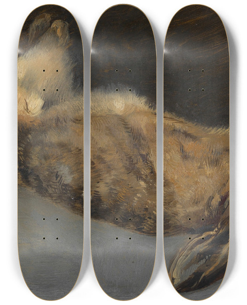 Triptych art skateboard deck of Johann Matthias Ranftl Auf Dem Rcken Liegender Toter Feldhase by Johann Matthias Ranftl (1804-1854)