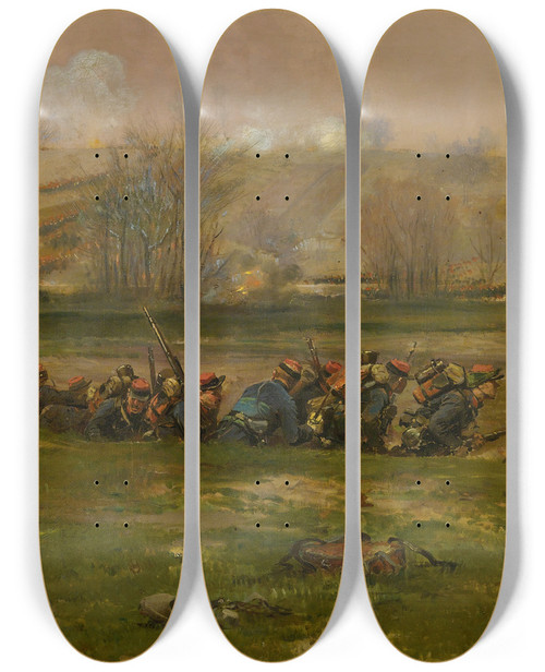 Triptych art skateboard deck of Jeanbaptiste Douard Detaille Allant Au Feu A Fragment From The Panorama Of The Battle Of Champigny by Jean-Baptiste douard Detaille (1848-1912)
