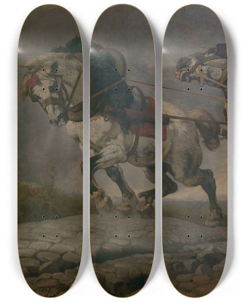 Triptych art skateboard deck of Charles Verlat The Heavy Load by Charles Verlat (1824-1890)