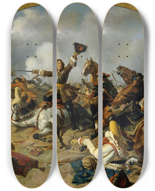Triptych art skateboard deck of Karl Von Blaas Die Schlacht Bei Turin 1706 by Karl Von Blaas (1815-1894)