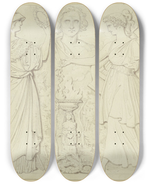 Triptych art skateboard deck of Ludwig Michael Schwanthaler Erster Entwurf Zu Den Vier Reliefs Am Goethemonument_4 by Ludwig Michael Schwanthaler (1802-1848)