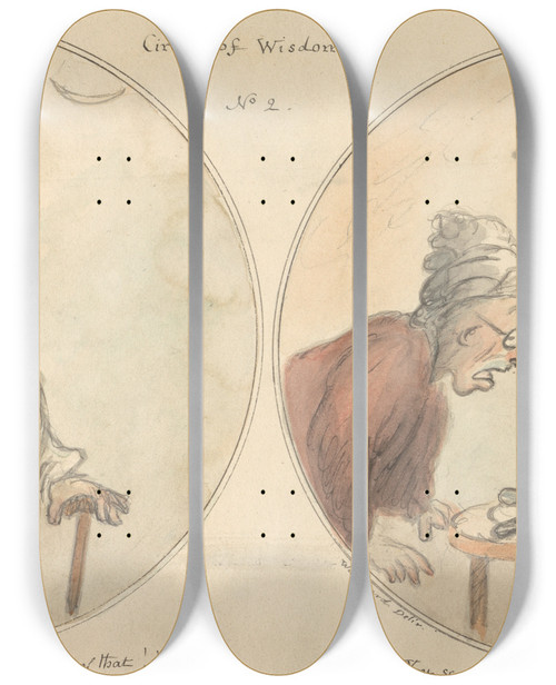 Triptych art skateboard deck of George Moutard Woodward Circles Of Wisdom No 2 by George Moutard Woodward (1765-1809)