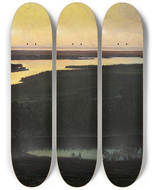 Triptych art skateboard deck of Otto Hesselbom Our Country Motif From Dalsland by Otto Hesselbom (1848-1913)