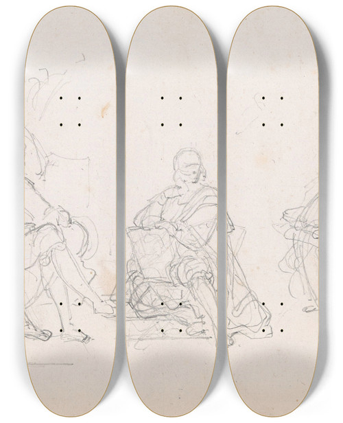 Triptych art skateboard deck of Nicaise De Keyser The Group Of Artists And The Seated Cornelis Huysmans by Nicaise De Keyser (1813-1887)