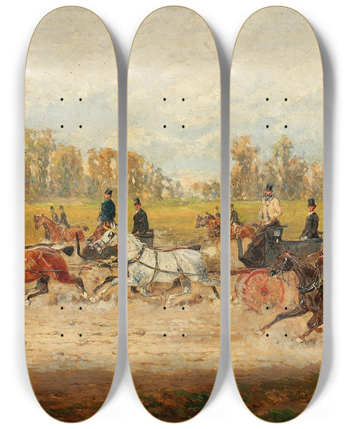 Triptych art skateboard deck of Alexander Von Bensa Pratercorso In Wien_1 by Alexander Von Bensa (1820-1902)
