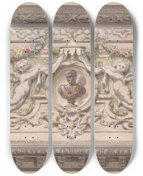 Triptych art skateboard deck of Julesedmondcharles Lachaise Design For Cove Htel Cahen Danvers by Jules-Edmond-Charles Lachaise (1897)