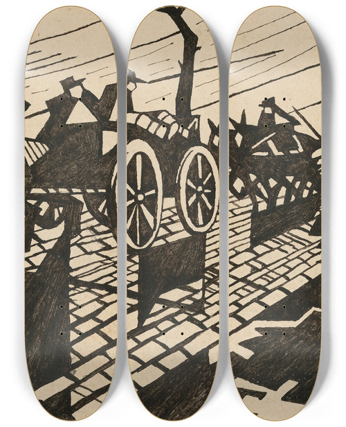 Triptych art skateboard deck of Christopher R W Nevinson On The Road To Ypres by Christopher R W Nevinson (1889-1946)