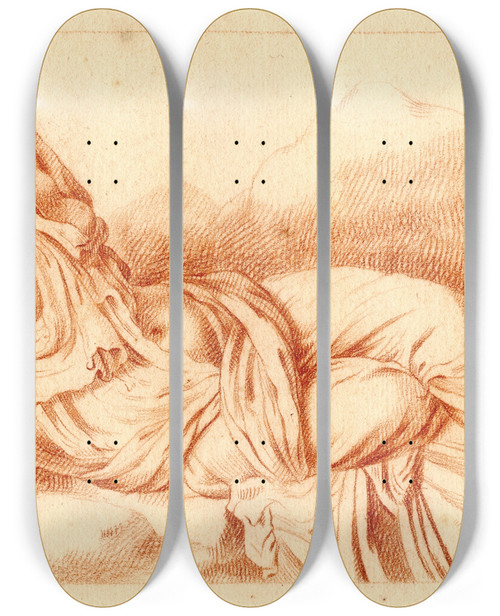 Triptych art skateboard deck of Cornelis Pronk Beeld Van De Slapende Ariadne by Cornelis Pronk (1691-1759)