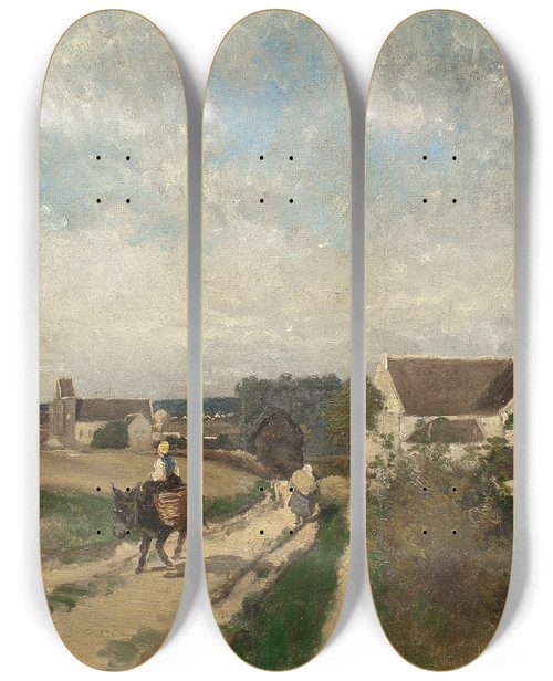 Triptych art skateboard deck of Oscar Trn Landscape Near Grezsurloing by Oscar Torna (1842-1894)