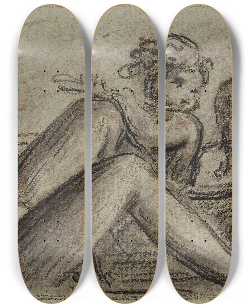 Triptych art skateboard deck of Pierrepaul Prudhon Le Midi by Pierre-Paul Prud'hon (1758-1823)