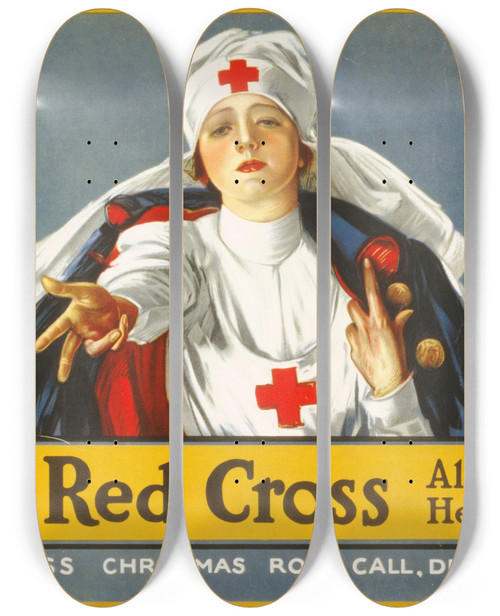 Triptych art skateboard deck of Harrison Fisher Join The Red Cross All You Need Is A Heart And A Dollar by Harrison Fisher (1877-1934)