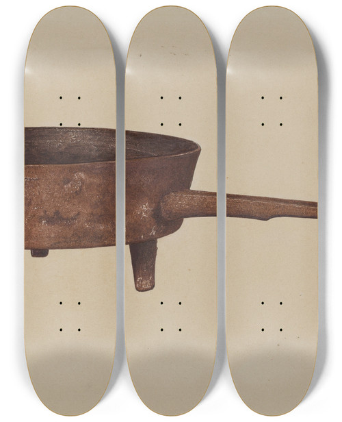 Triptych art skateboard deck of American 20Th Century Skillet With Four Legs by American 20Th Century